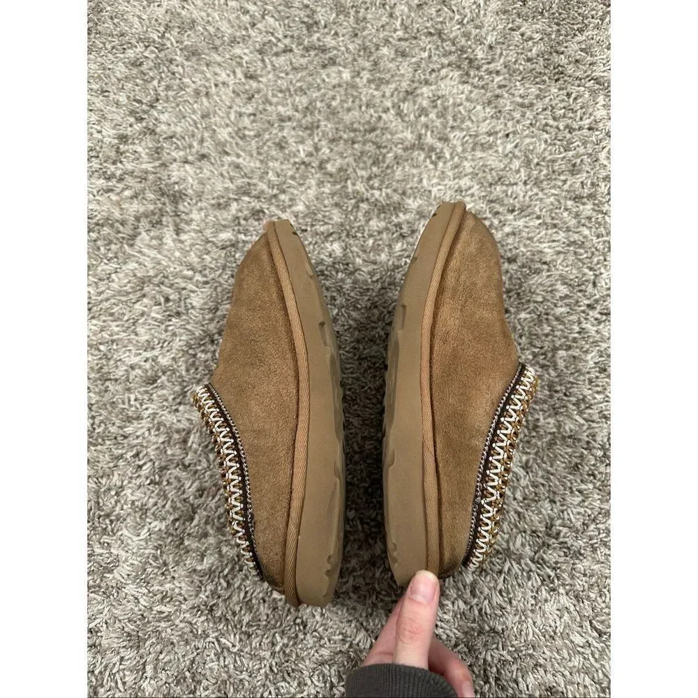 UGG Tasman Slippers Kids Youth 1Y Chestnut Light Brown Fur Lined Suede Slip On